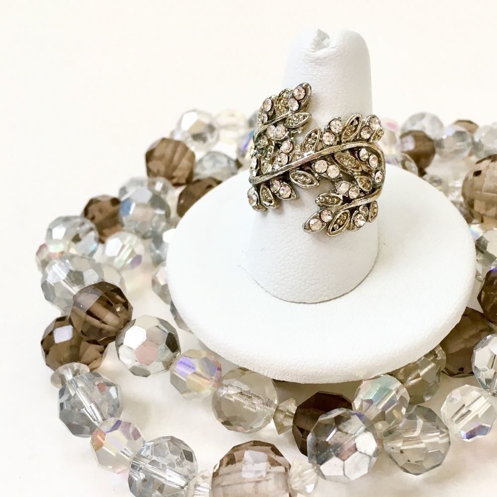 Cocktail Fashion Ring of Wrapped Vines, CZ Stones